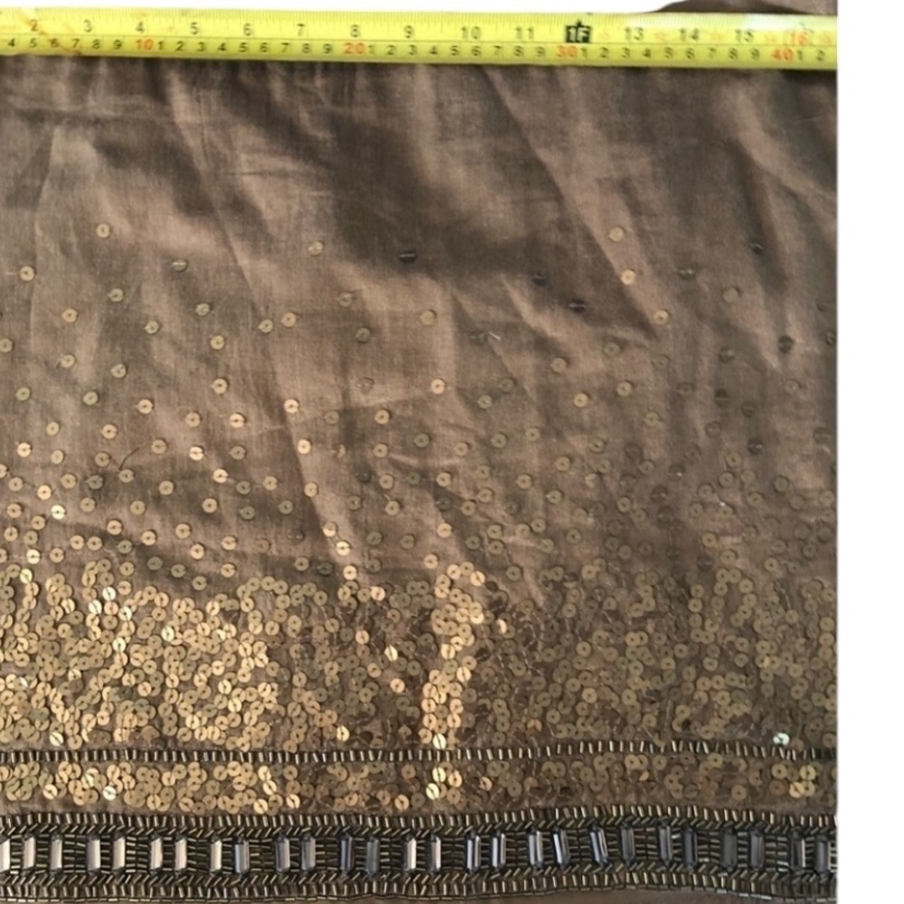 Jennifer Lopez size 12 copper linen blend mini skirt sequin & seed bead detail